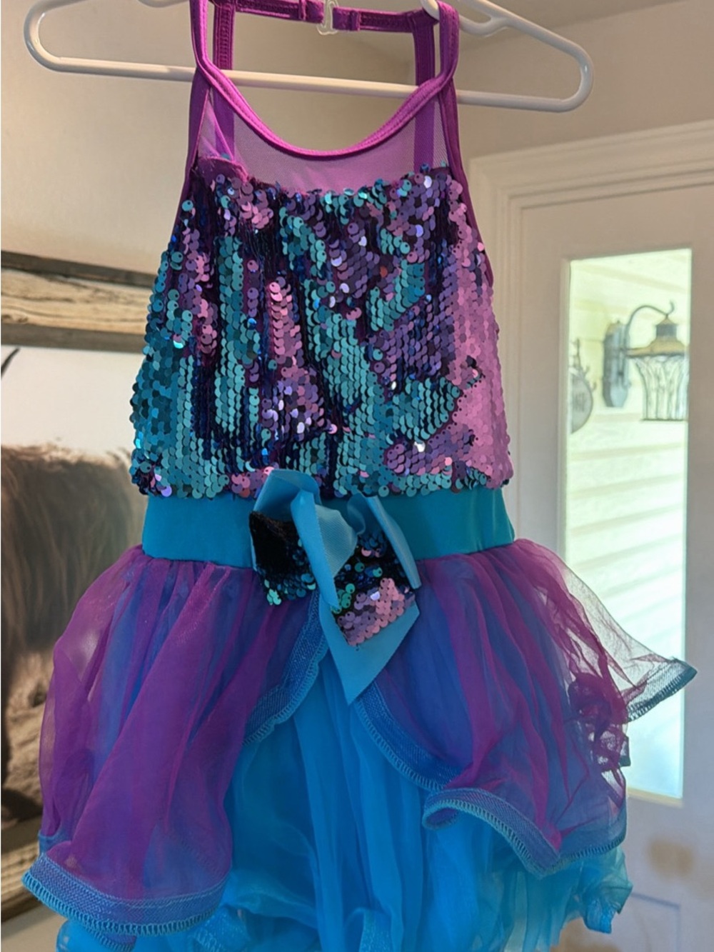 Kids Sequin Mermaid Dance Costume Dress - Purple & Teal